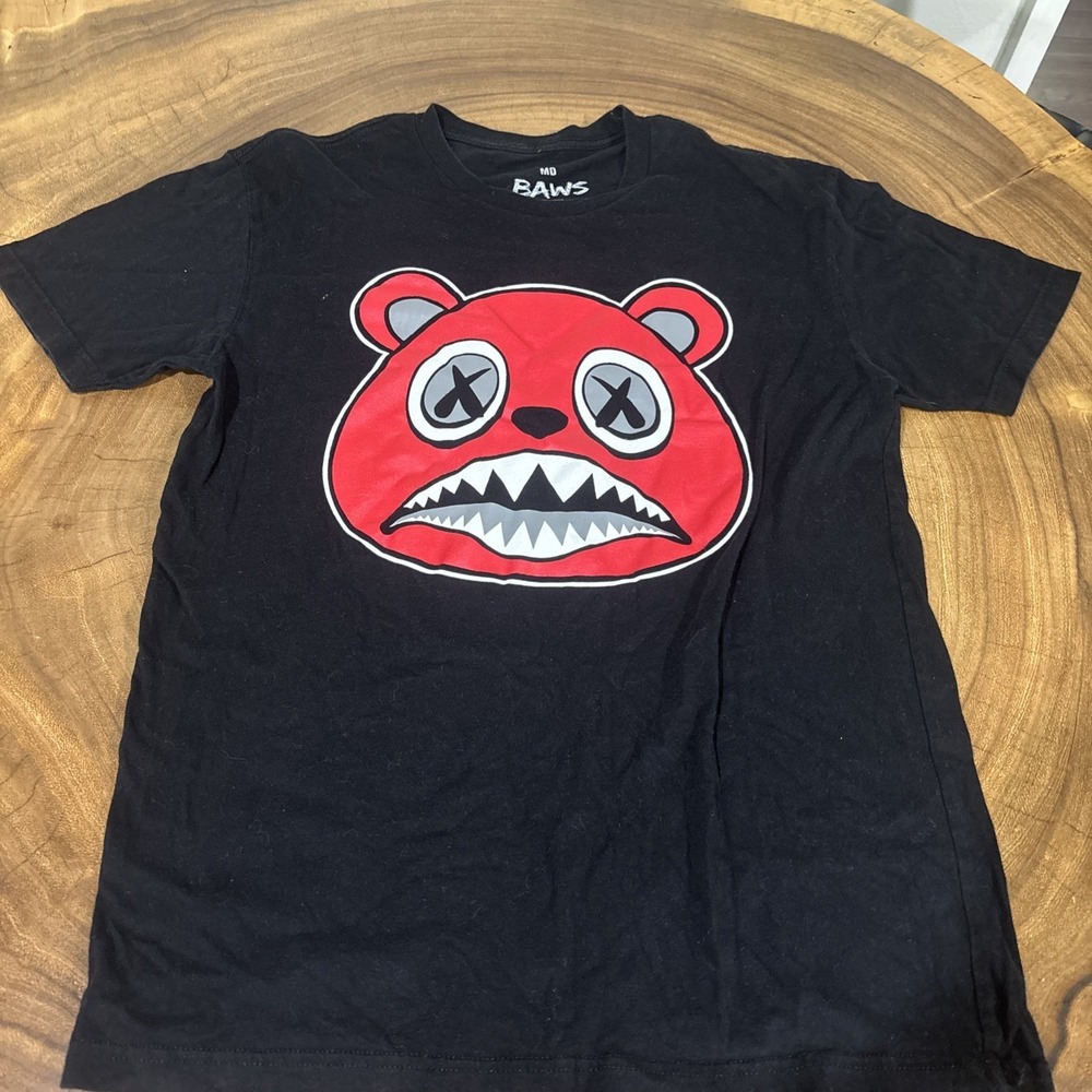 Baws Black Short Sleeve Bear Graphic Shirt Mens Size Medium Streetwear Cotton